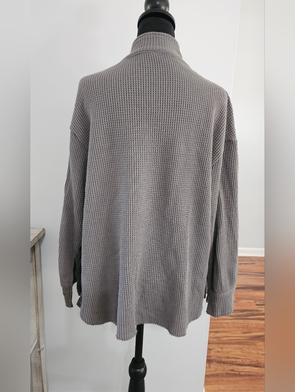 Womens Button Up Waffle Knit Sweater - Picture 2 of 2